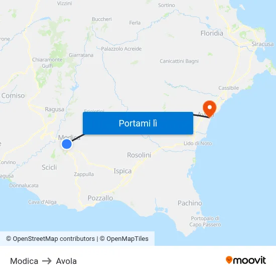 Modica to Avola map