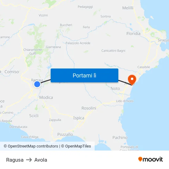 Ragusa to Avola map