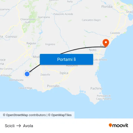 Scicli to Avola map