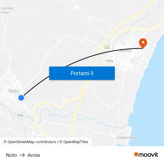 Noto to Avola map