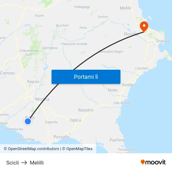 Scicli to Melilli map