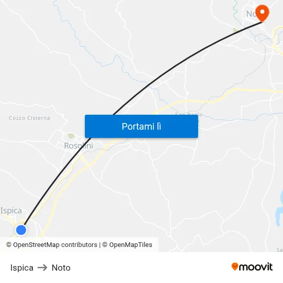 Ispica to Noto map