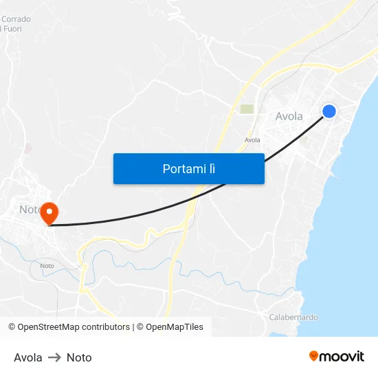 Avola to Noto map