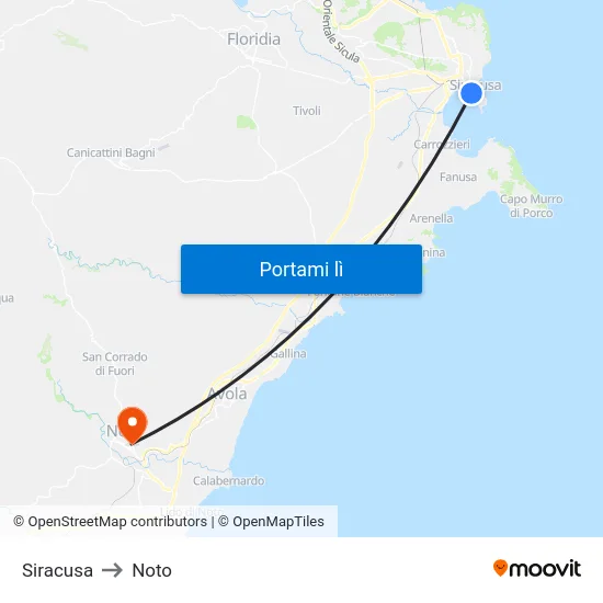 Siracusa to Noto map