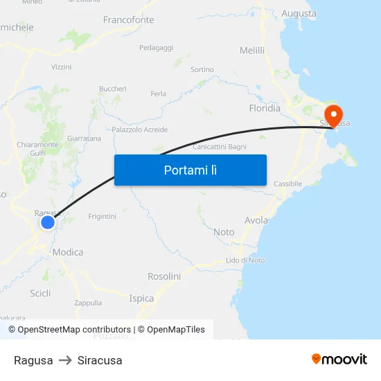 Ragusa to Siracusa map