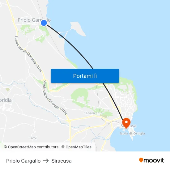 Priolo Gargallo to Siracusa map