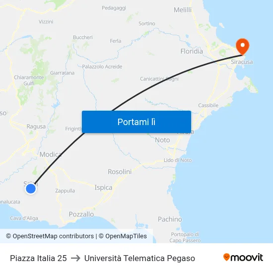 Piazza Italia 25 to Università Telematica Pegaso map