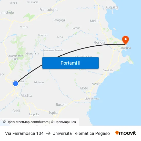 Via Fieramosca 104 to Università Telematica Pegaso map