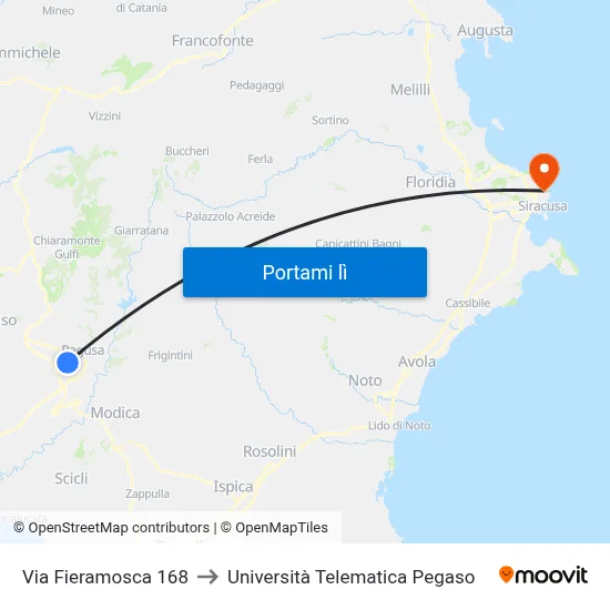 Via Fieramosca 168 to Università Telematica Pegaso map