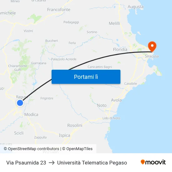 Via Psaumida 23 to Università Telematica Pegaso map