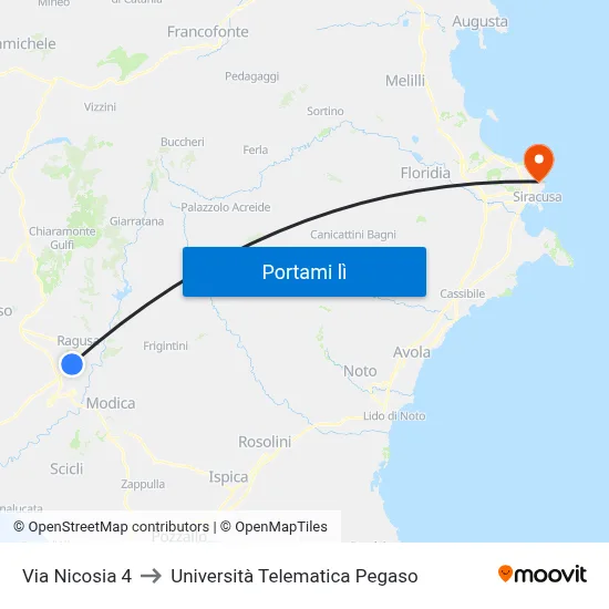 Via Nicosia 4 to Università Telematica Pegaso map