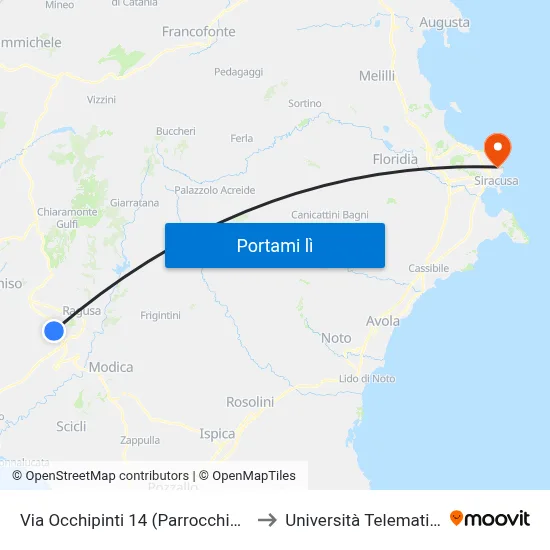 Via Occhipinti 14 (Parrocchia Maria Regina) to Università Telematica Pegaso map