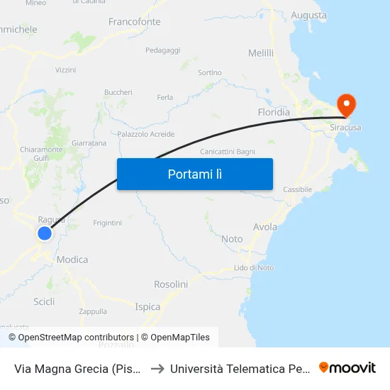 Via Magna Grecia (Piscina) to Università Telematica Pegaso map