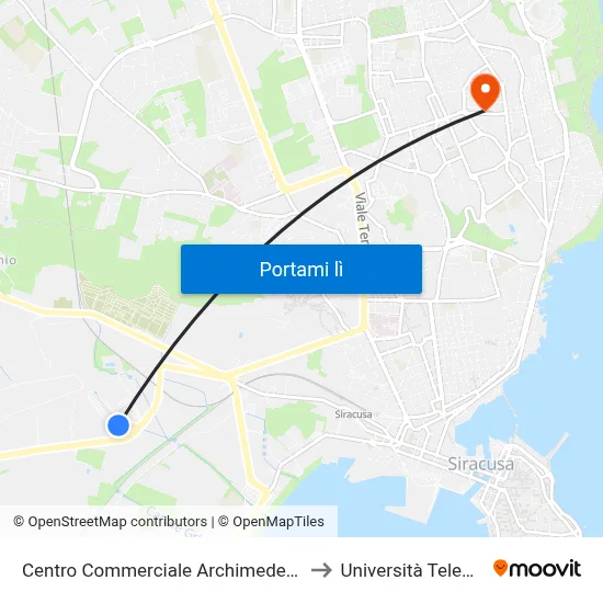 Centro Commerciale Archimede (Fermata Non Segnalata) to Università Telematica Pegaso map