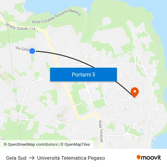 Gela Sud to Università Telematica Pegaso map