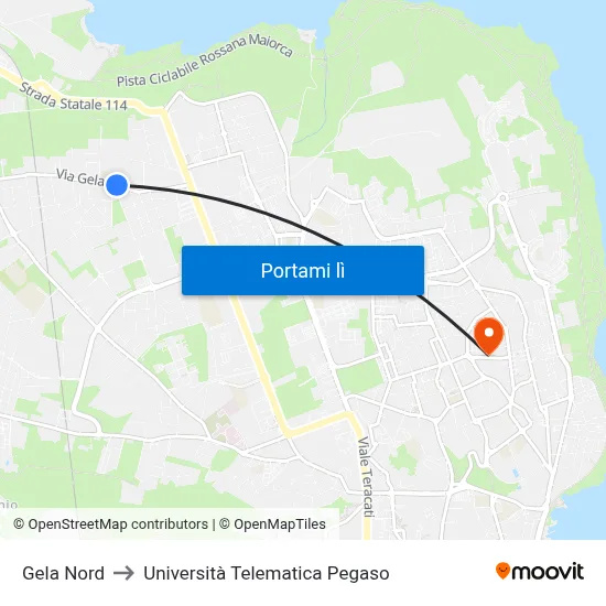 Gela Nord to Università Telematica Pegaso map
