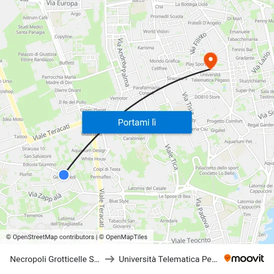 Necropoli Grotticelle Sud 1 to Università Telematica Pegaso map