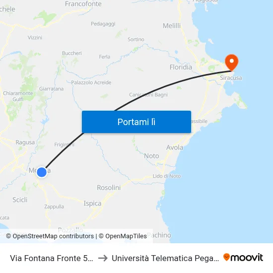 Via Fontana Fronte 505 to Università Telematica Pegaso map