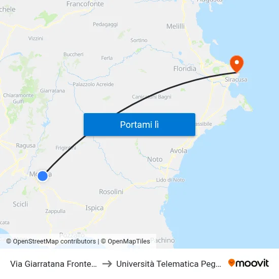 Via Giarratana Fronte 41 to Università Telematica Pegaso map