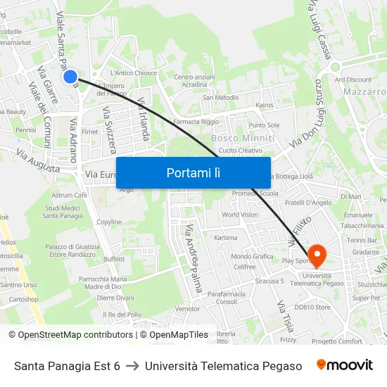 Santa Panagia Est 6 to Università Telematica Pegaso map