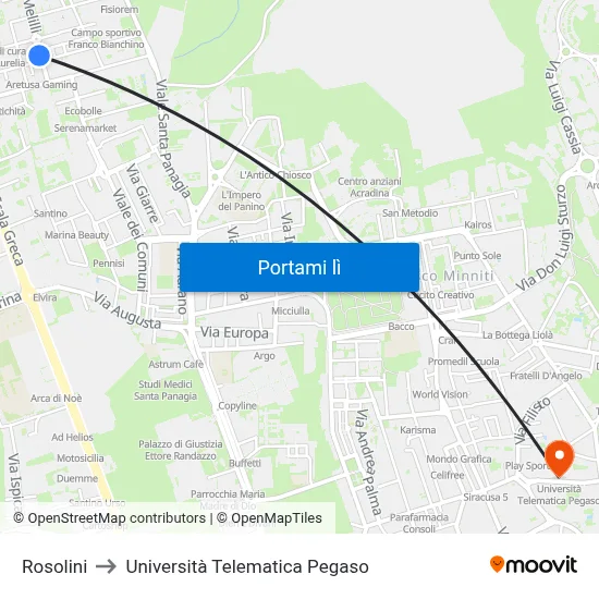 Rosolini to Università Telematica Pegaso map