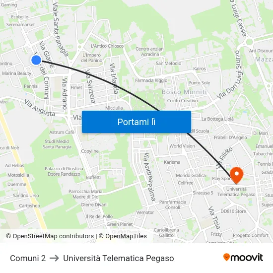 Comuni 2 to Università Telematica Pegaso map