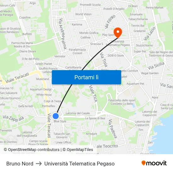 Bruno Nord to Università Telematica Pegaso map