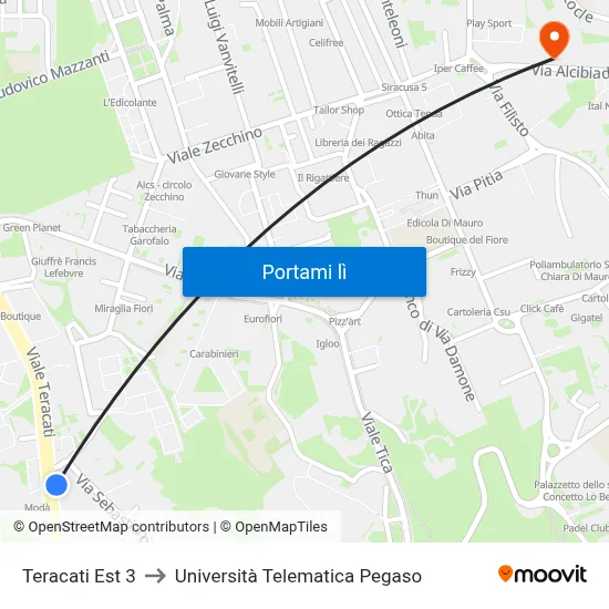Teracati Est 3 to Università Telematica Pegaso map