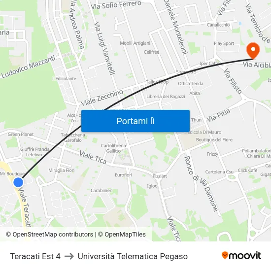 Teracati Est 4 to Università Telematica Pegaso map
