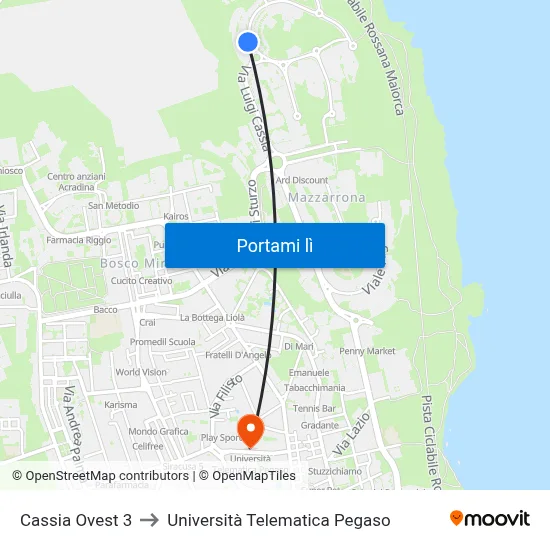 Cassia Ovest 3 to Università Telematica Pegaso map