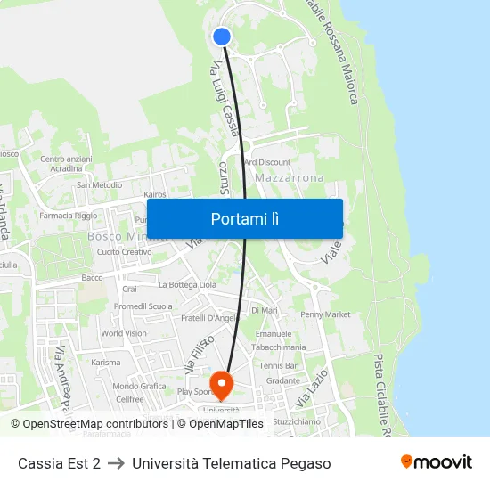 Cassia Est 2 to Università Telematica Pegaso map