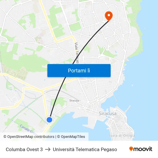 Columba Ovest 3 to Università Telematica Pegaso map