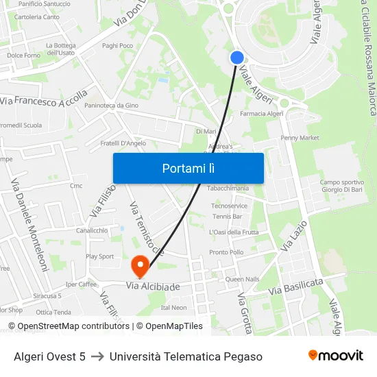 Algeri Ovest 5 to Università Telematica Pegaso map