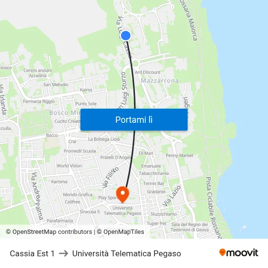 Cassia Est 1 to Università Telematica Pegaso map