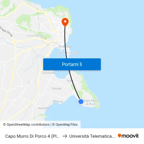 Capo Murro Di Porco 4 (Plemmirio) to Università Telematica Pegaso map