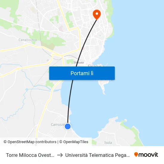 Torre Milocca Ovest 1 to Università Telematica Pegaso map