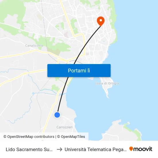 Lido Sacramento Sud 1 to Università Telematica Pegaso map