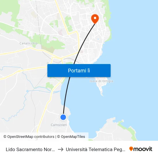 Lido Sacramento Nord 2 to Università Telematica Pegaso map