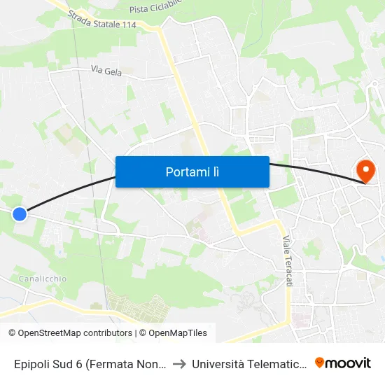 Epipoli Sud 6 (Fermata Non Segnalata) to Università Telematica Pegaso map