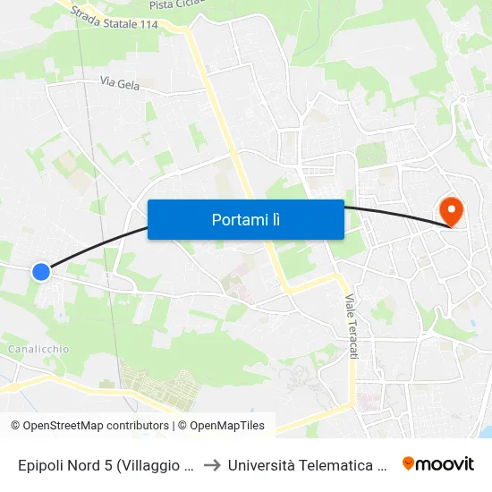Epipoli Nord 5 (Villaggio Miano) to Università Telematica Pegaso map
