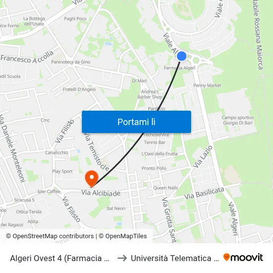 Algeri Ovest 4 (Farmacia Tripolino) to Università Telematica Pegaso map