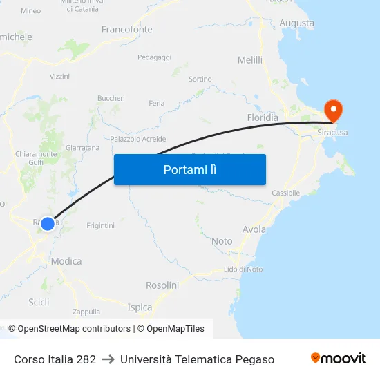 Corso Italia 282 to Università Telematica Pegaso map
