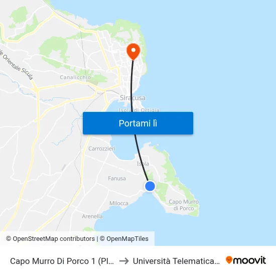 Capo Murro Di Porco 1 (Plemmirio) to Università Telematica Pegaso map