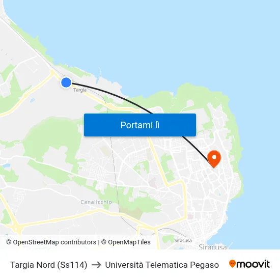 Targia Nord (Ss114) to Università Telematica Pegaso map