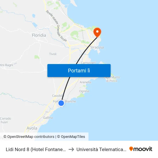 Lidi Nord 8 (Hotel Fontane Bianche) to Università Telematica Pegaso map
