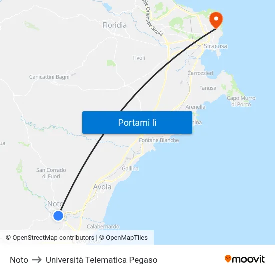 Noto to Università Telematica Pegaso map