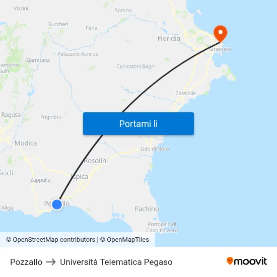 Pozzallo to Università Telematica Pegaso map