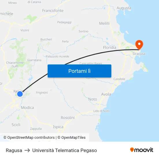 Ragusa to Università Telematica Pegaso map