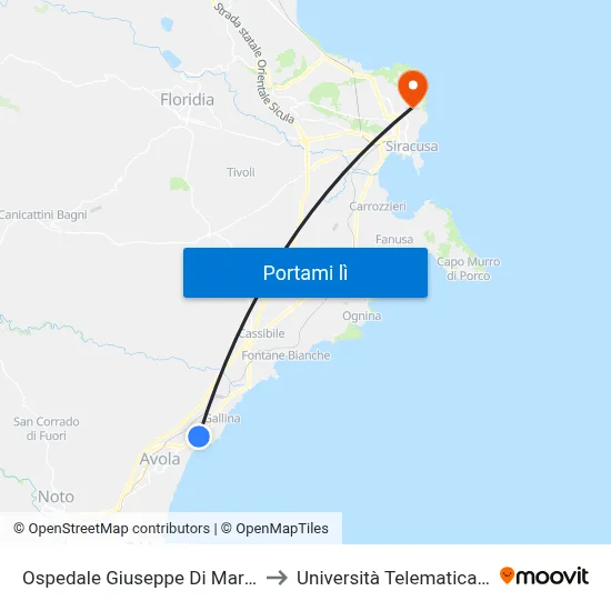 Ospedale Giuseppe Di Maria (Avola) to Università Telematica Pegaso map