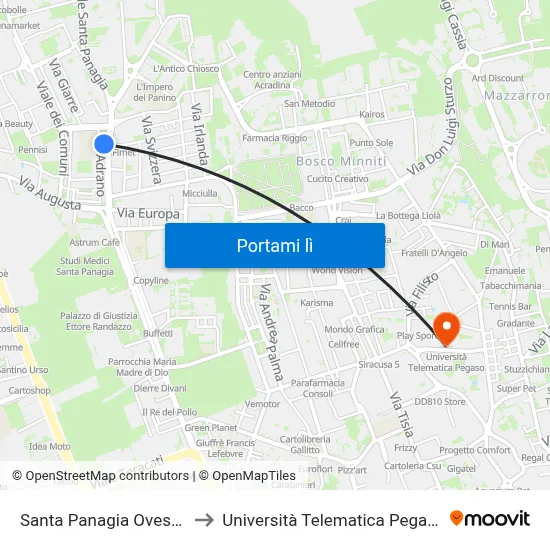 Santa Panagia Ovest 6 to Università Telematica Pegaso map